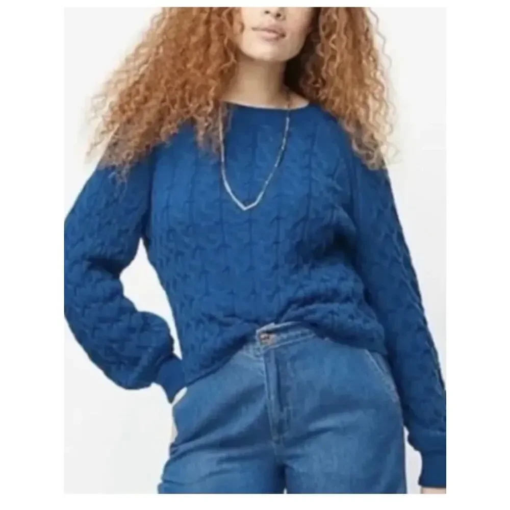 J. Crew Relaxed Fit Cable Knit Crewneck Sweater Ay824 Blue XS Cotton Preppy 2021